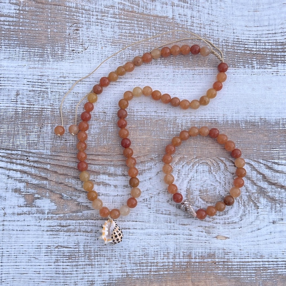 Yellow Drupe Carnelian Sea Shell Necklace